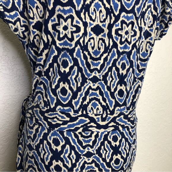 Boden blue and cream geometric print tie waist dress size 8L or 8 Long - Picture 11 of 15